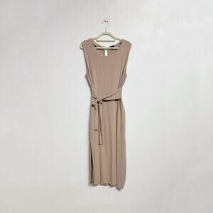 Zenobia Tan Sleeveless Linen Blend Midi Dress Sz 2XL